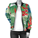 Heliconia Palm And Monstera  Leaves Pattern Women'S Bomber Jacket