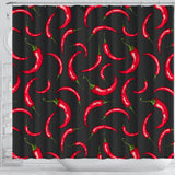 Chili Peppers Pattern Black Background Shower Curtain Fulfilled In US