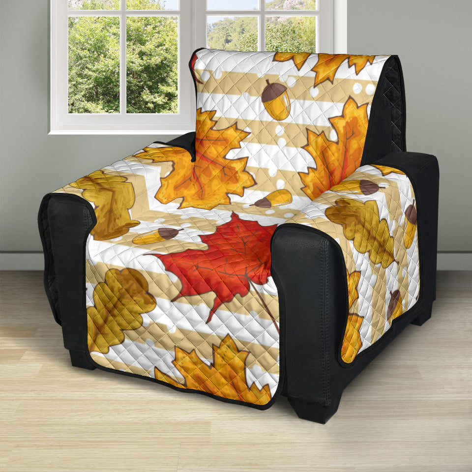 Maple leaf oak leaf acorns beige striped background Recliner Cover Protector