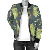 Cute Owls Leaves Pattern Women'S Bomber Jacket