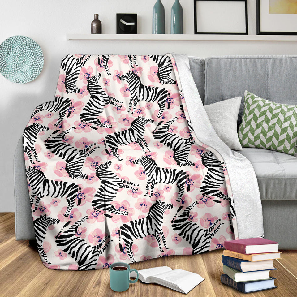 Zebra Pink Flower Background Premium Blanket