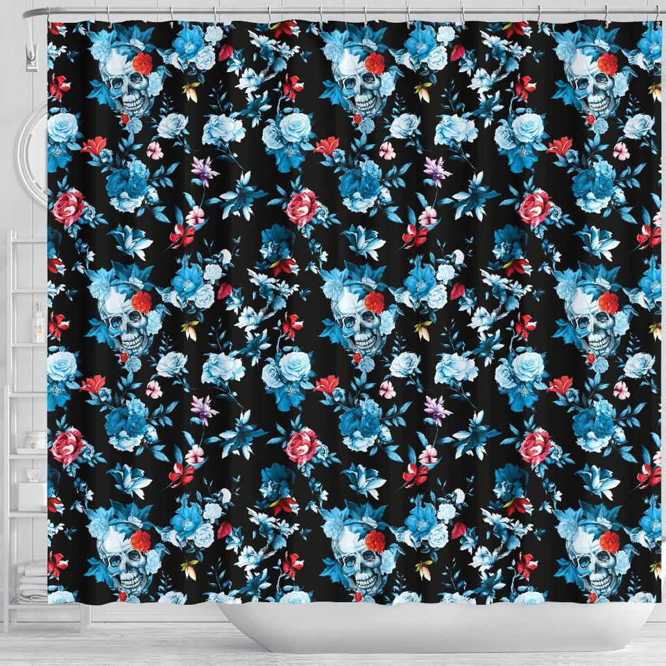 Skull Flower Roses Leave Pattern Shower Curtain Fulfilled In US