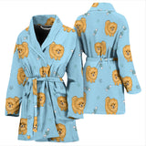 Brown Cute Pomeranian Blue Blackground Women'S Bathrobe