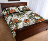 Monkey red hibiscus flower palm leaves floral pattern Quilt Bed Set