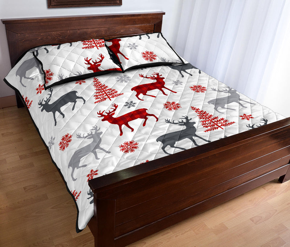Deer tree snowflakes chrismas pattern Quilt Bed Set