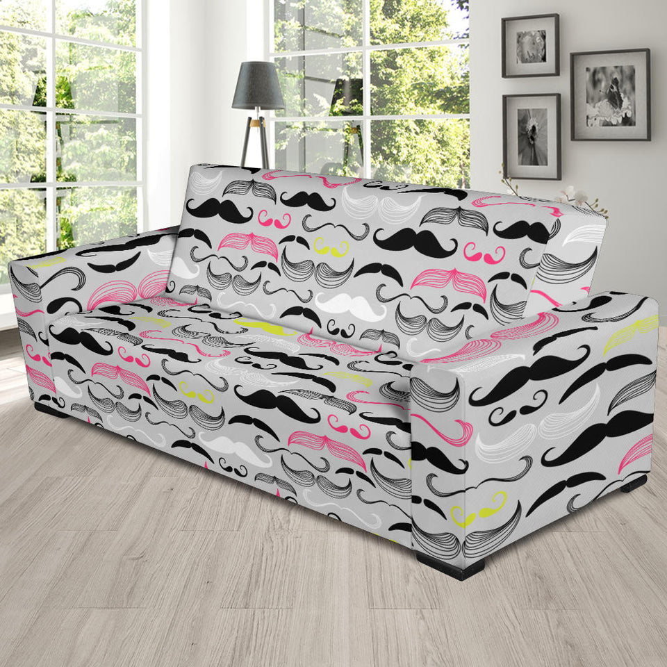 Mustache Beard Pattern Print Design 02 Sofa Slipcover