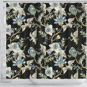 Japanese Crane Ornament Elements Shower Curtain Fulfilled In US