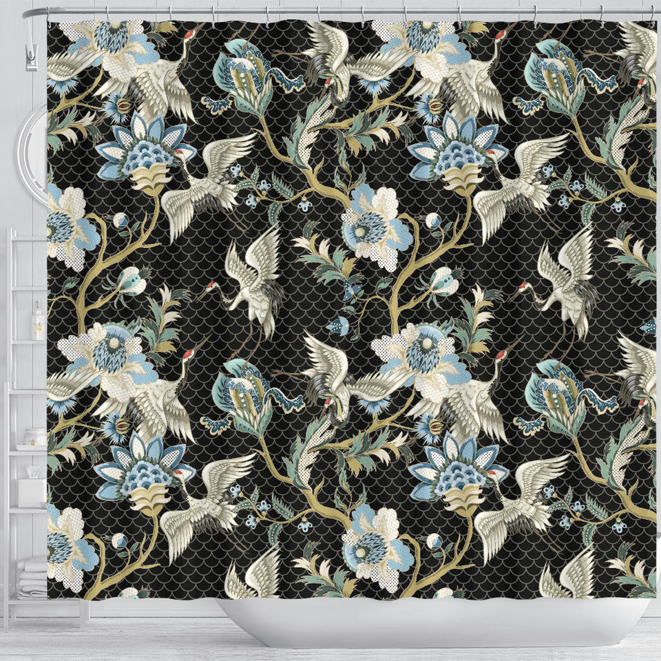 Japanese Crane Ornament Elements Shower Curtain Fulfilled In US