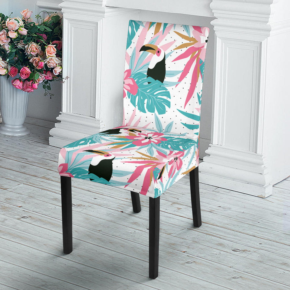 Toucan Tropical Flower Leave Pattern Dining Chair Slipcover