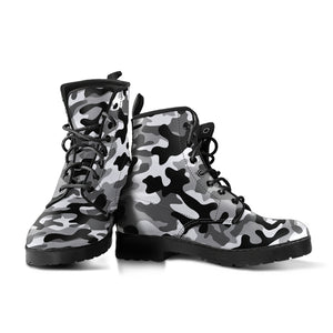 Black White Camo Camouflage Pattern Leather Boots