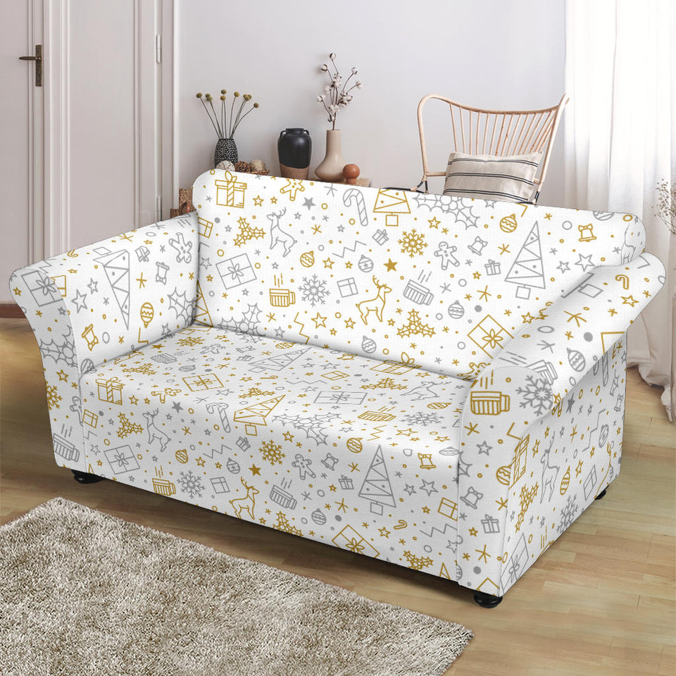 Christmas Tree Christmas Element Silver Gold Pattern Loveseat Couch Slipcover