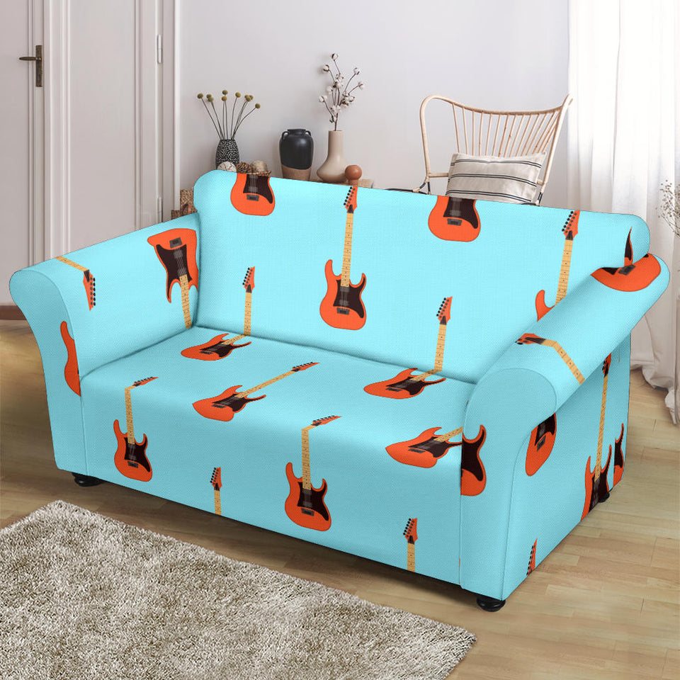 Electric Guitar Pattern Light Blue Background Loveseat Couch Slipcover