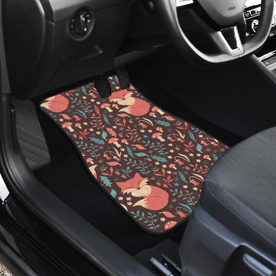 Fox Leaves Mushroom Pattern Front And Back Car Mats