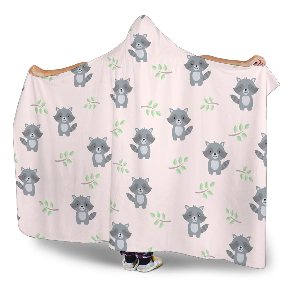 Cute Raccoons Leaves Pattern Hooded Blanket