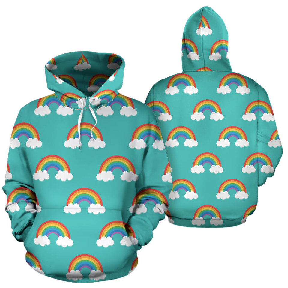 Rainbow Pattern Green Background Men Women Pullover Hoodie