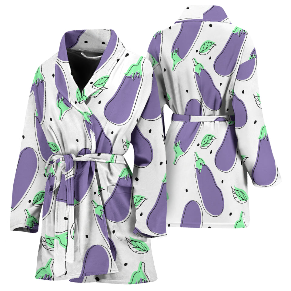 Eggplant Pattern Print Design 05 Women's Bathrobe