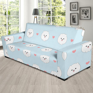 White Cute Pomeranian Pattern Sofa Slipcover