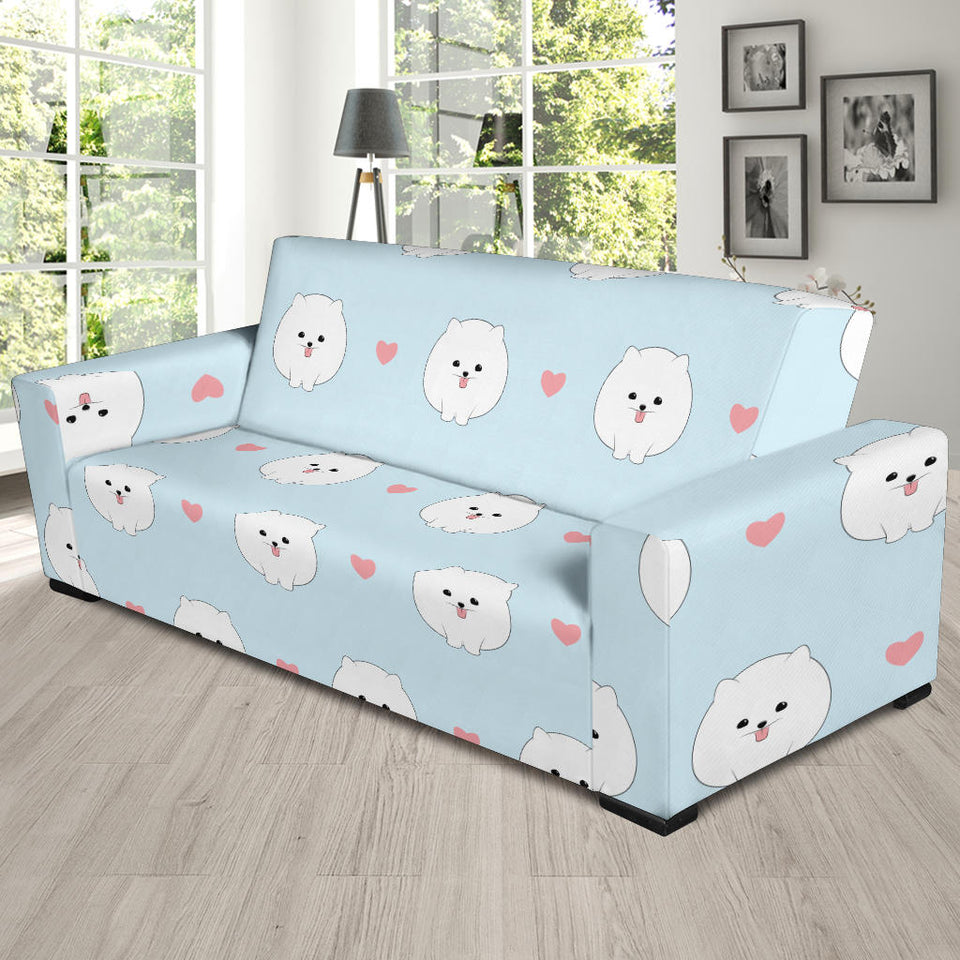 White Cute Pomeranian Pattern Sofa Slipcover