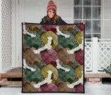 Japanese Cranes Flying Forest Dot Pattern Premium Quilt