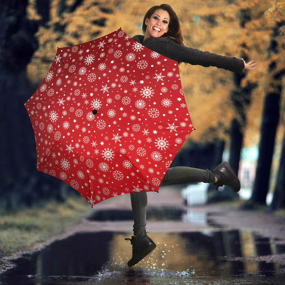 Snowflake Pattern Red Background Umbrella