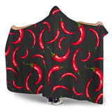 Chili Peppers Pattern Black Background Hooded Blanket