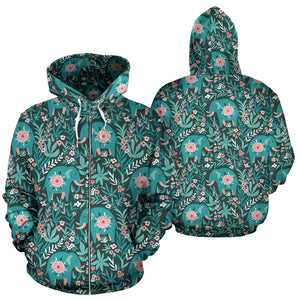 Elephants Jungle Pattern Zip Up Hoodie