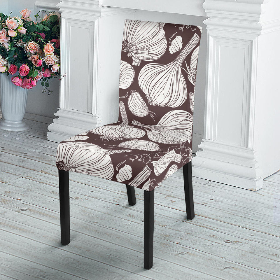 Garlic Bulb Dark Background Dining Chair Slipcover