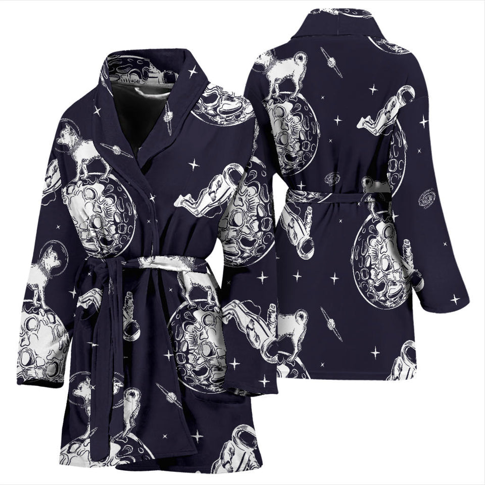 Chihuahua Space Helmet Astronaut Pattern Women'S Bathrobe