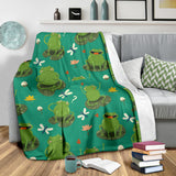 Cute Frog Dragonfly Design Pattern Premium Blanket