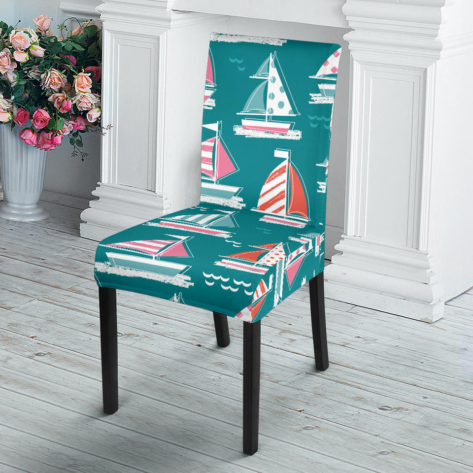 Cute Sailboat Pattern Dining Chair Slipcover
