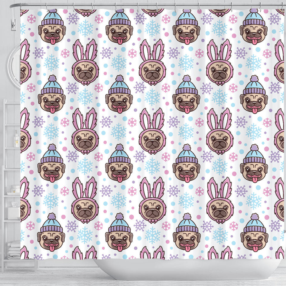 Cute Pug Hat Rabbit Costume Pattern Shower Curtain Fulfilled In US