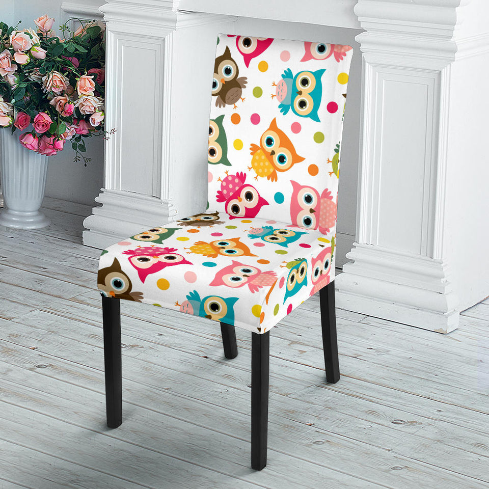 Color Cute Owl Pattern Dining Chair Slipcover