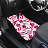 Pink Sketch Tulip Pattern Front And Back Car Mats