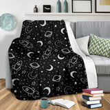 Hand Drawn Space Rocket Star Planet Premium Blanket