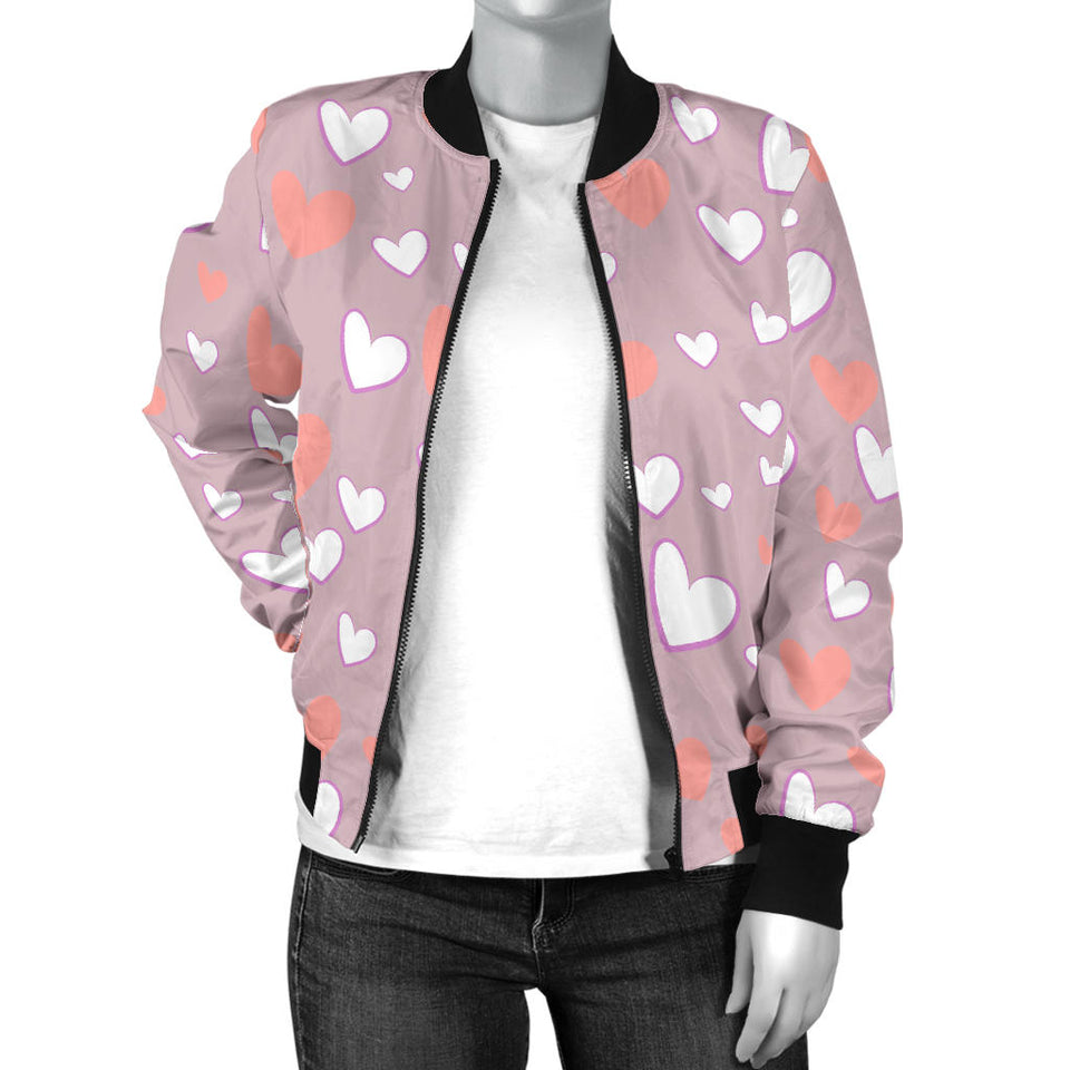 Coral White Heart Pattern Women'S Bomber Jacket