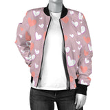 Coral White Heart Pattern Women'S Bomber Jacket