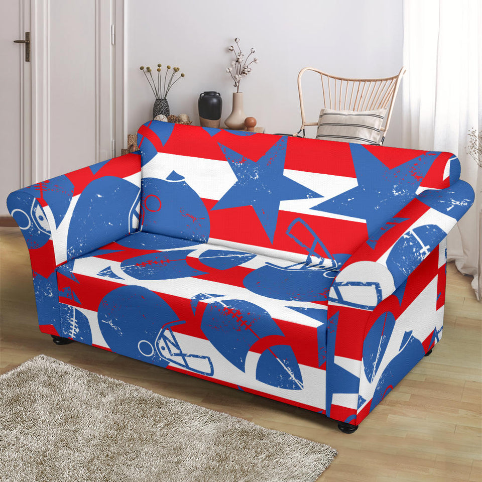 American Football Ball Star Stripes Pattern Loveseat Couch Slipcover