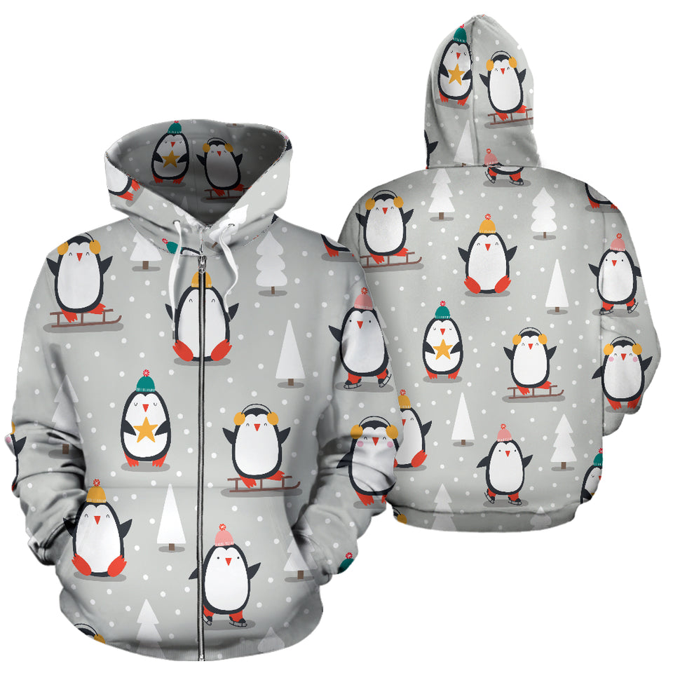 Cute Penguin Christmas Pattern Zip Up Hoodie