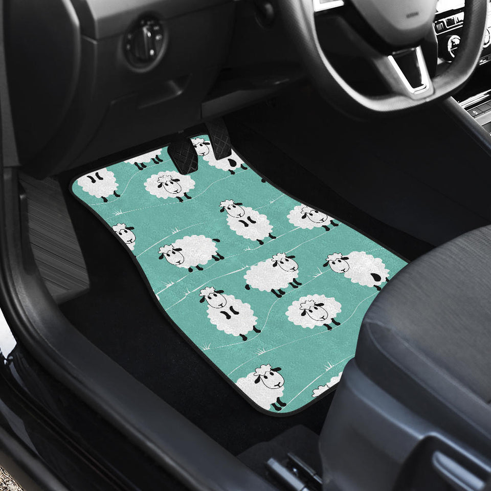 Cute Sheep Green Background Front And Back Car Mats