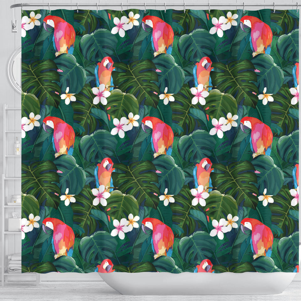 Parrot Palm Tree Leaves Flower Hibiscus Pattern Shower Curtain Fulfilled In US