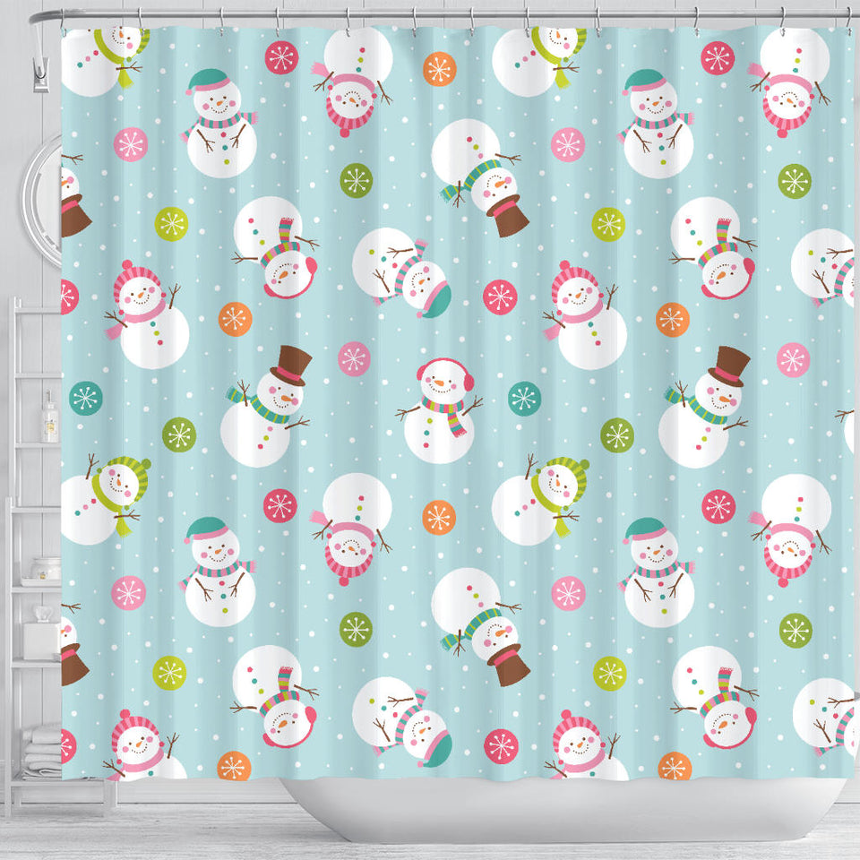 Cute Snowman Snowflake Pattern Shower Curtain Fulfilled In US