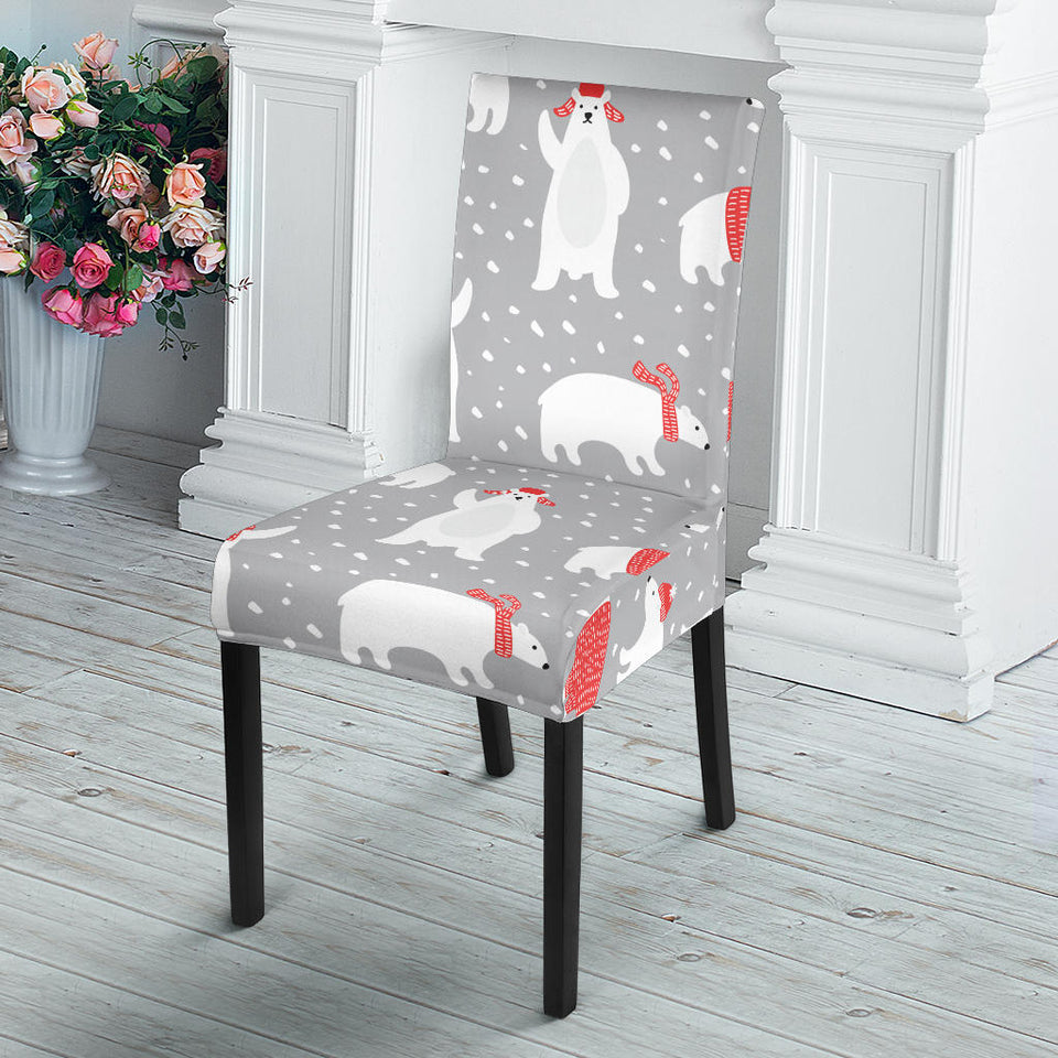 Cute Polar Bear Christmas Snow Pattern Dining Chair Slipcover
