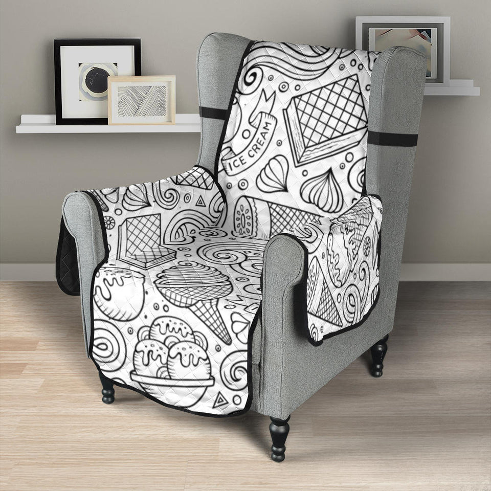 Cartoon hand drawn ice cream black white Chair Cover Protector