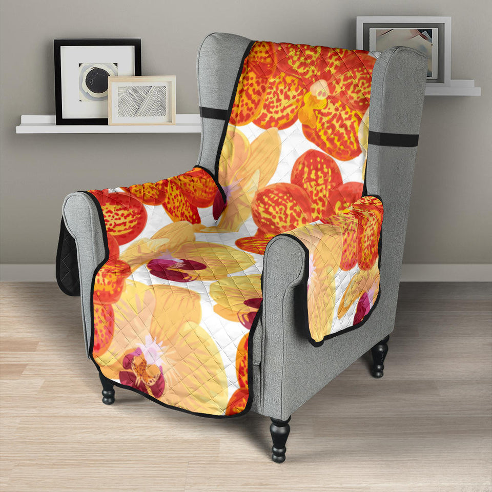 Orange yellow orchid flower pattern background Chair Cover Protector