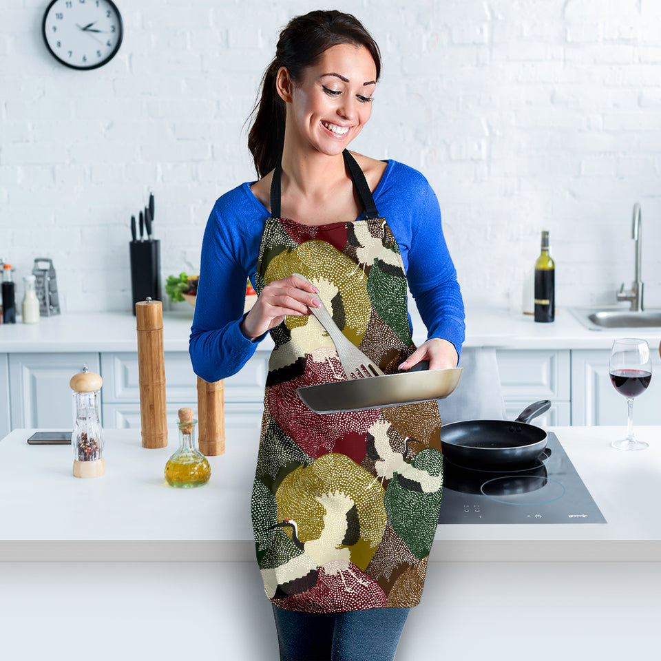 Japanese Cranes Flying Forest Dot Pattern Adjustable Apron