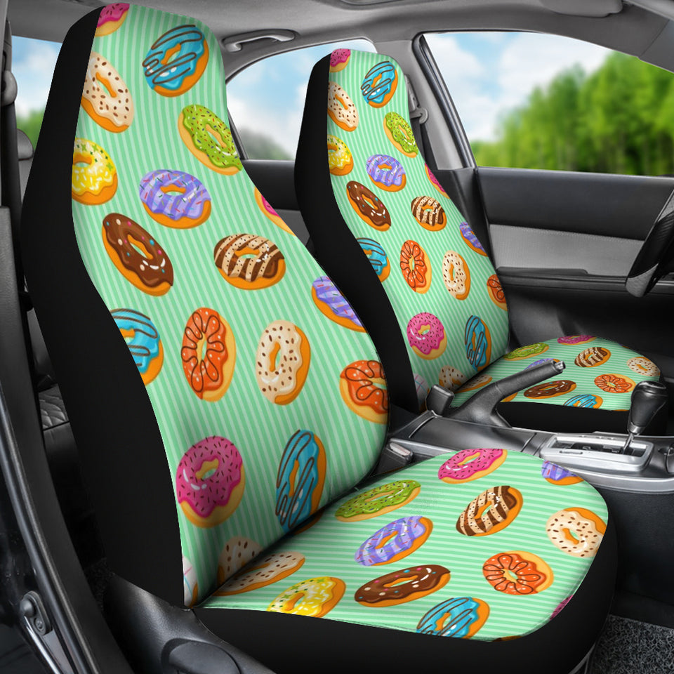Colorful Donut Pattern Green Background Universal Fit Car Seat Covers
