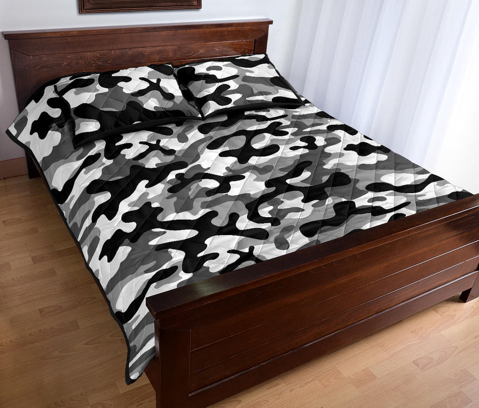 Black white camo camouflage pattern Quilt Bed Set