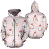 Cute Shiba Inu Dog Apple Pattern Zip Up Hoodie