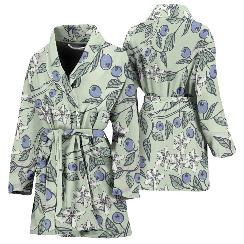 Hand Drawn Blueberry Pattern Women'S Bathrobe