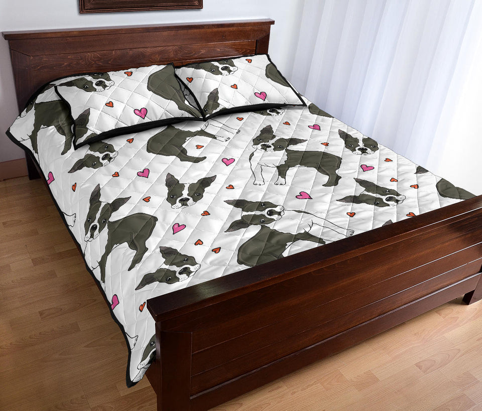 Boston terrier dog hearts vector pattern Quilt Bed Set